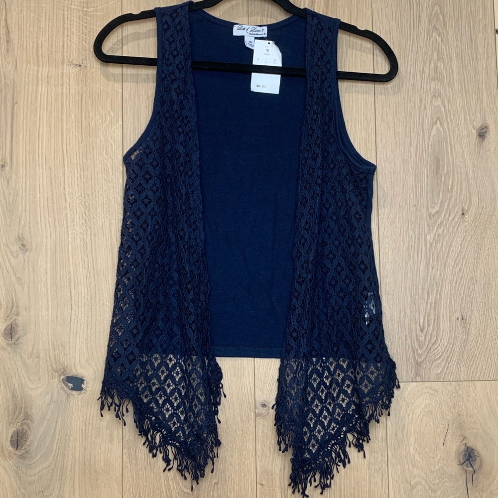 🌿Girls navy blue light crocheted vest - Picture 1 of 4